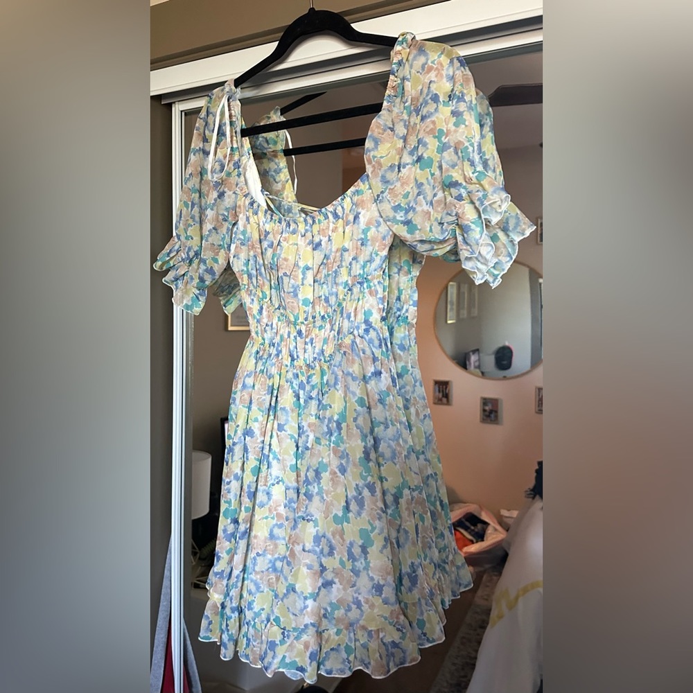 floral puff sleeve mini dress